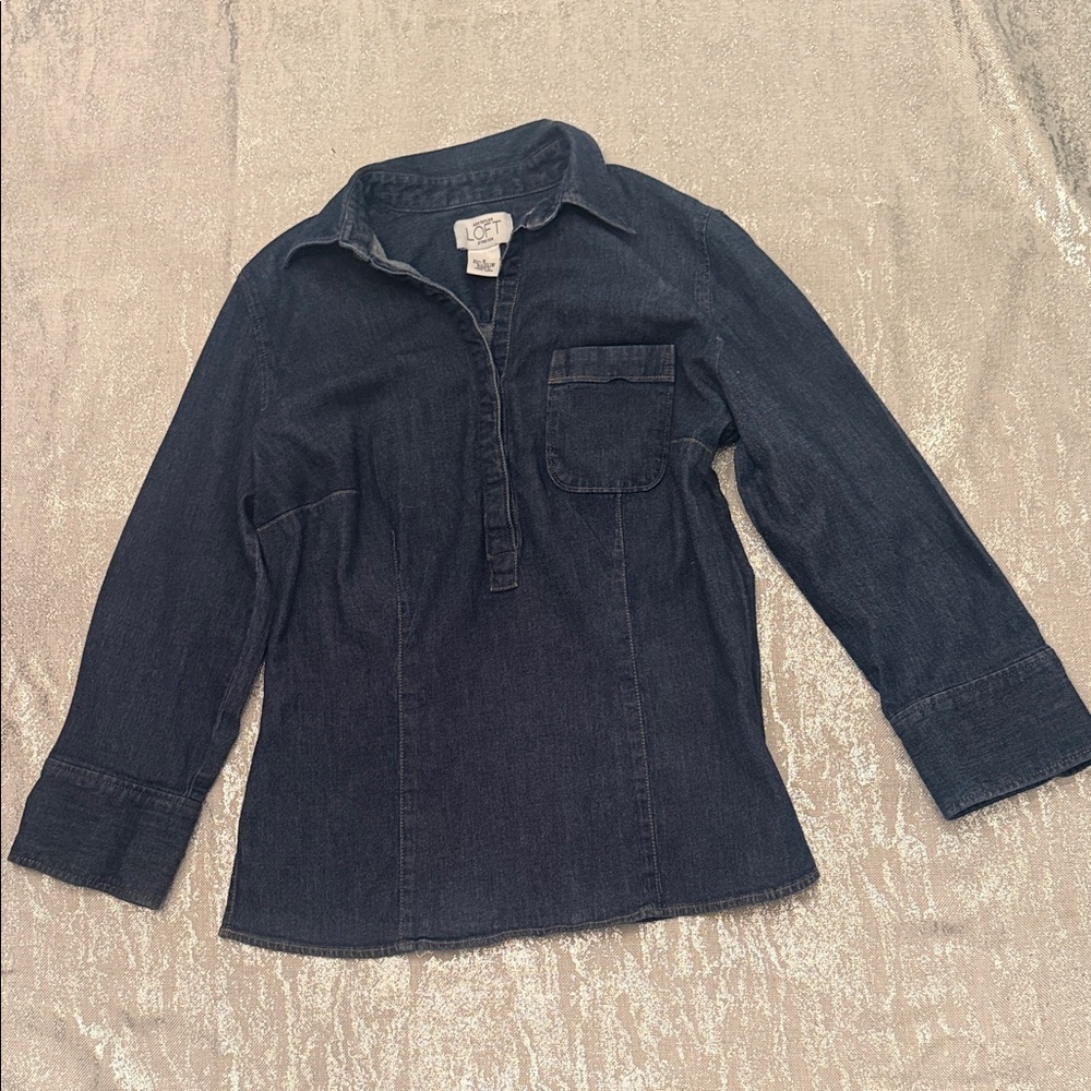 LOFT Navy stretch Denim Long Sleeve Shirt